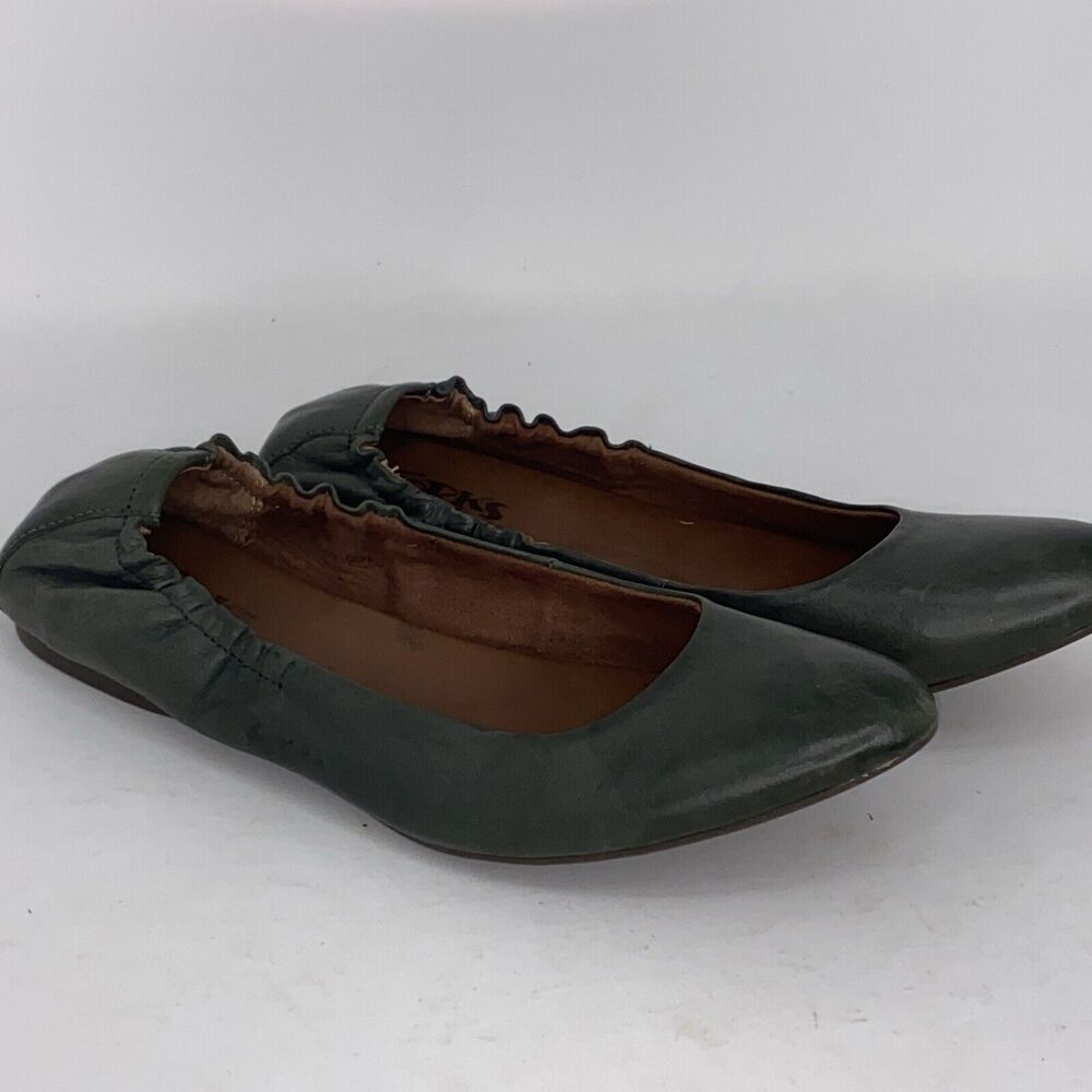 Kork-Ease Korks Flats Women's 7.5 Green Leather Pointed Toe Ballet Shoes